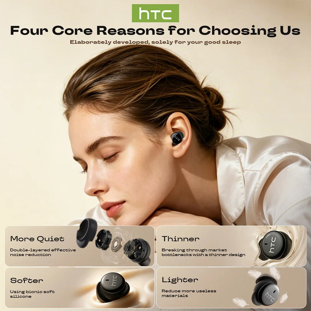 HTC NE91 Sleep Aid Headphones Bluetooth Wireless Earbuds for Sleeping Noise Reduction Earphones Relieve insomnia Fit SideSleeper
