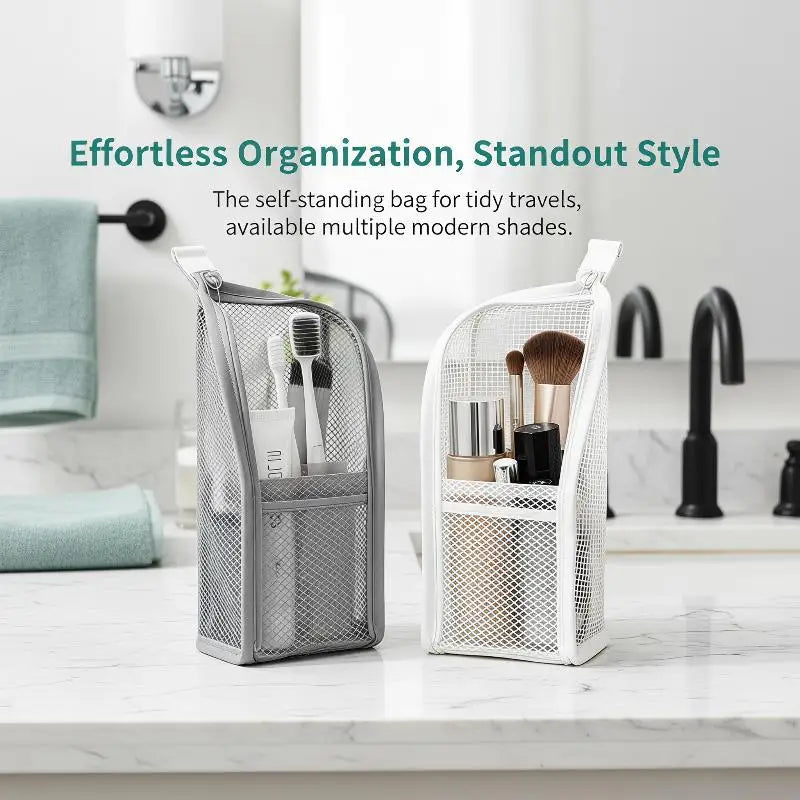 [CL]Breathable Mesh Travel Toiletry Bag With Stand Up Design Storage Pockets For Vacation Business Trip