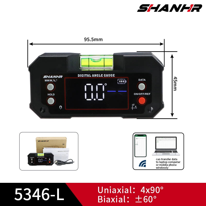 SHANHR Digital Angle Finder with Level Bubble Dual Axis Rechargable Digital Angle Gauge Magnetic Digital Level Box Protractor