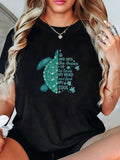 【3351213】Plus size women's round neck short sleeve T-shirt with elastic half sleeves and trendy prints