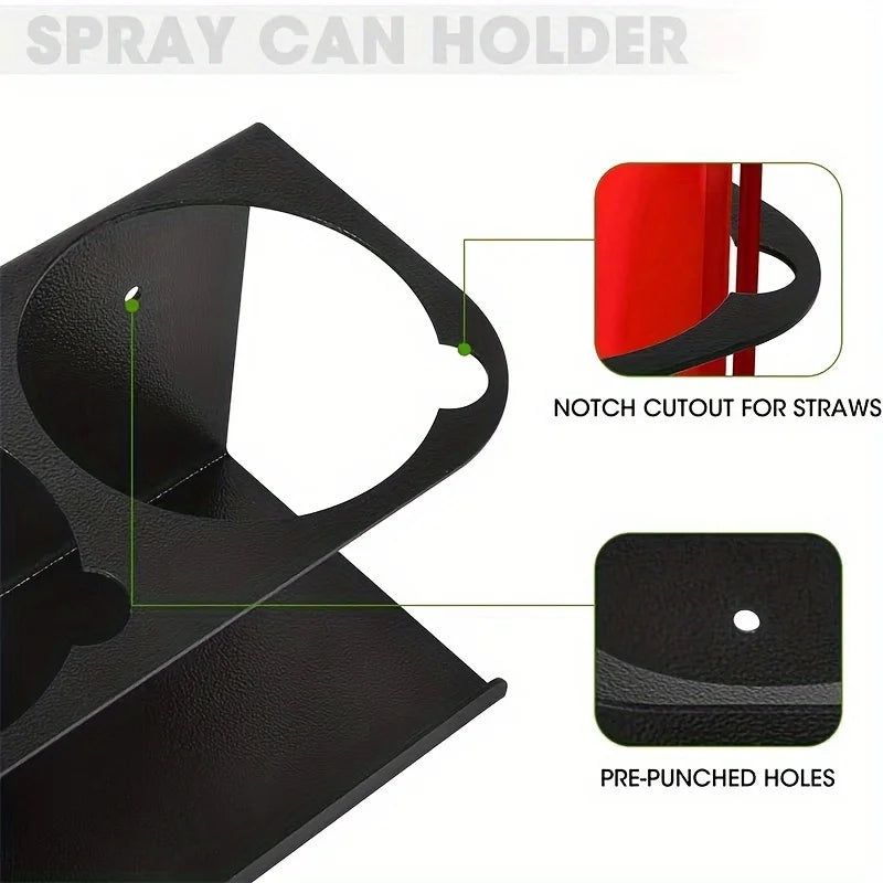 5 Cans Wall-Mounted iron Aerosol Spray Can Holder Rack - Garage Workshop Organizer for Paint Bottles, Lubricants & Cleaners