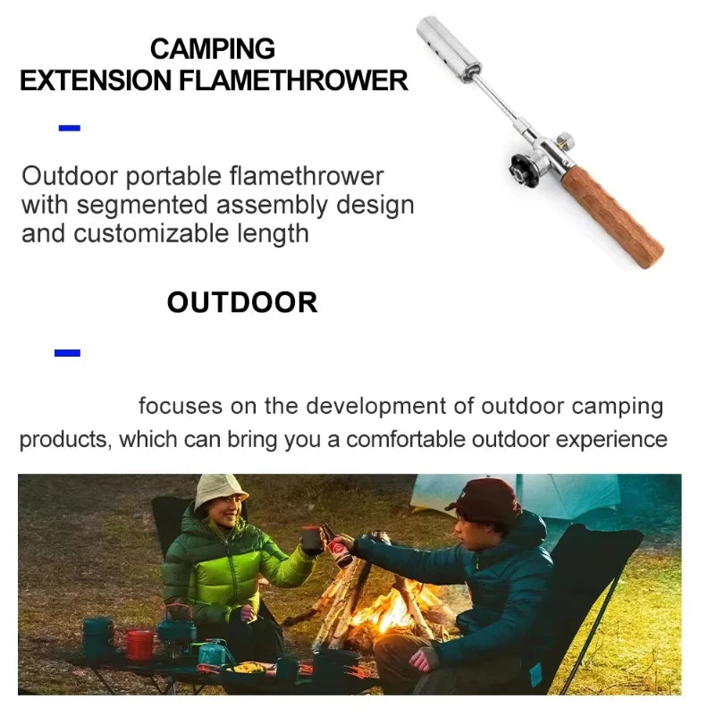 Detachable 3-Section Adjustable Flame Torch Portable Wooden Handle Propane Burner for Camping BBQ Welding Outdoor Cooking