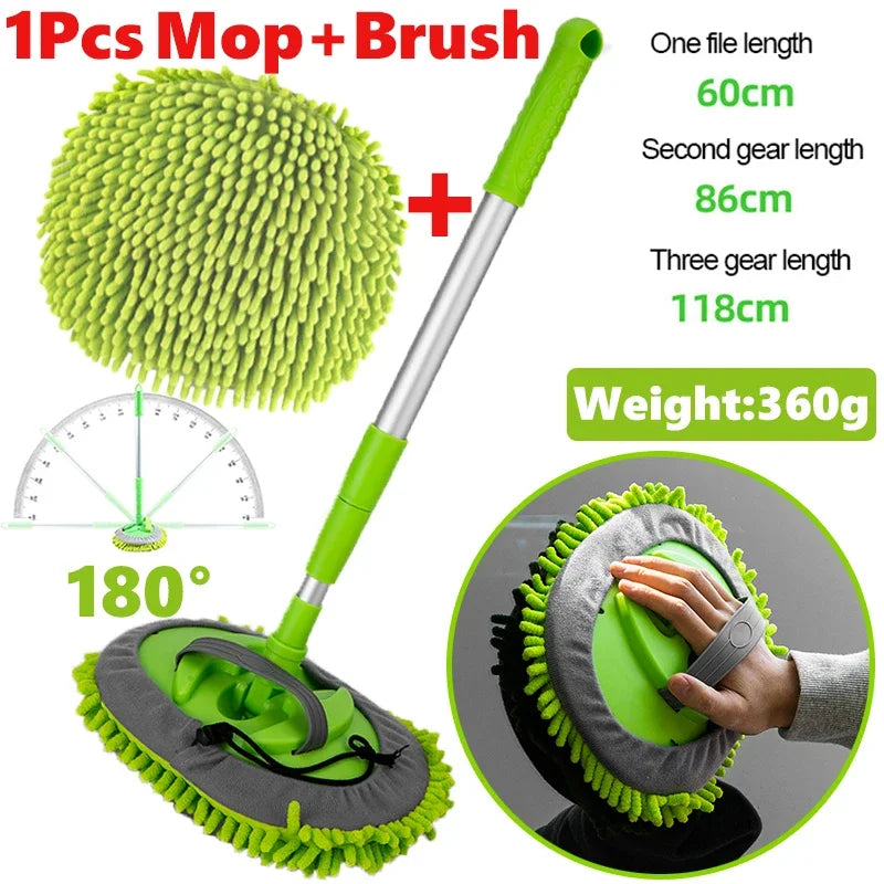 2 In 1 Car Cleaning Brush Car Wash Brush Duster Telescoping Alloy Long Handle Cleaning Mop Chenille Broom Auto Accessories
