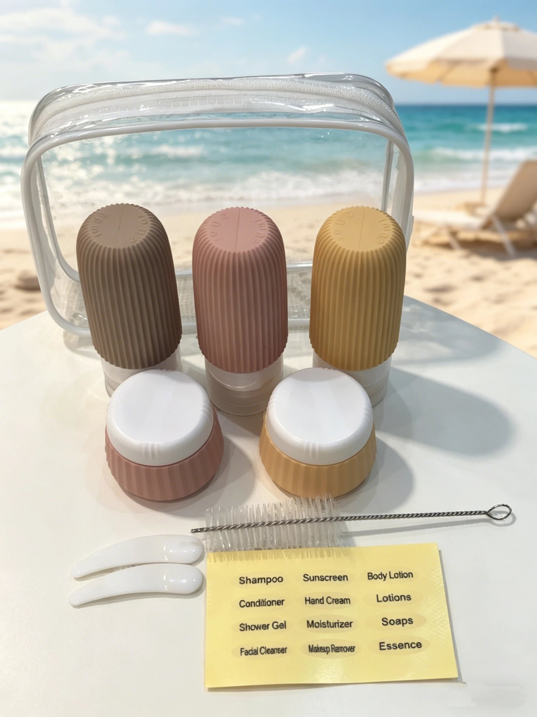 10-Pack Silicone Travel Bottles, 60ml & 30ml, Leak-Proof and Refillable Squeeze Containers, Suitable for Toiletries, Shampoo, Lotion — Travel Accessories with Transparent Toiletry Bag