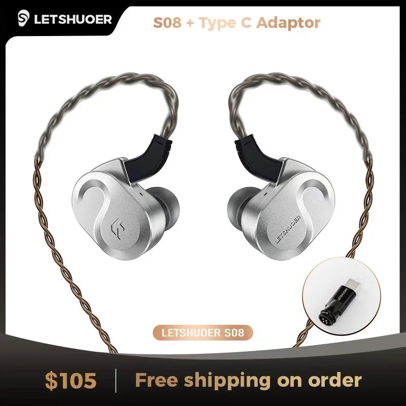 Letshuoer S08 Fourth Generation in Ear Monitor, Dual-coil 13mm Planar Magnetic Driver HiFi Wired in Ear Earphones IEM