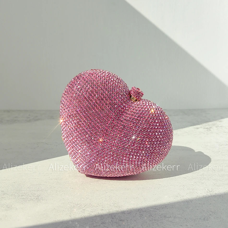 Alizekerr Heart Shaped Crystal Evening Bags Women Boutique Classy Chic Rhinestone Small Clutch Purses And Handbags Wedding Party