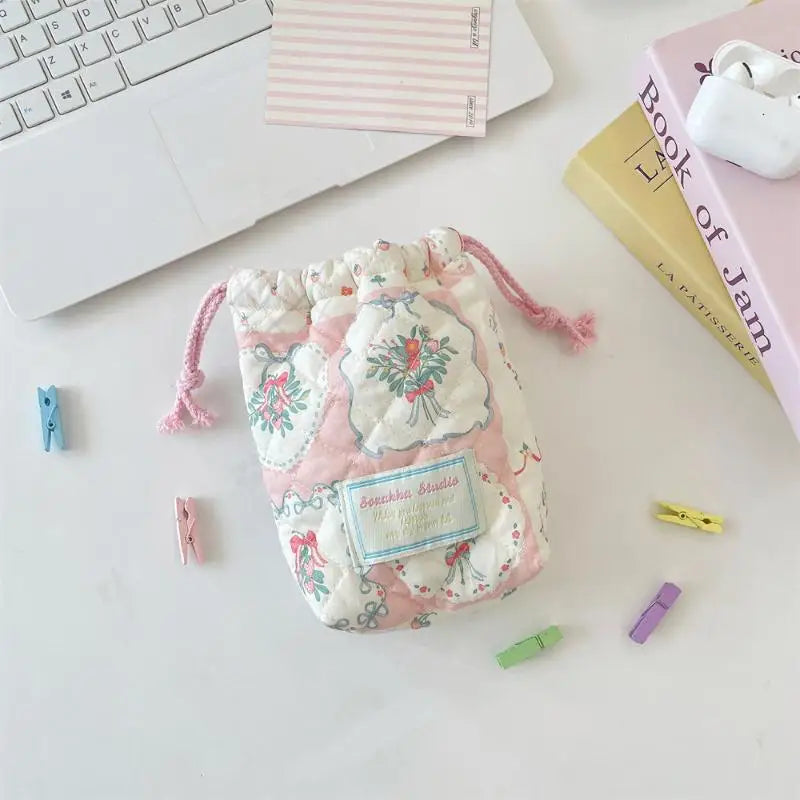 【MAX-22】Floral Storage Bag Drawstring Drawstring Pocket Soft Cotton Anti Fall Cosmetic Bag Sundry Storage Camera Bag