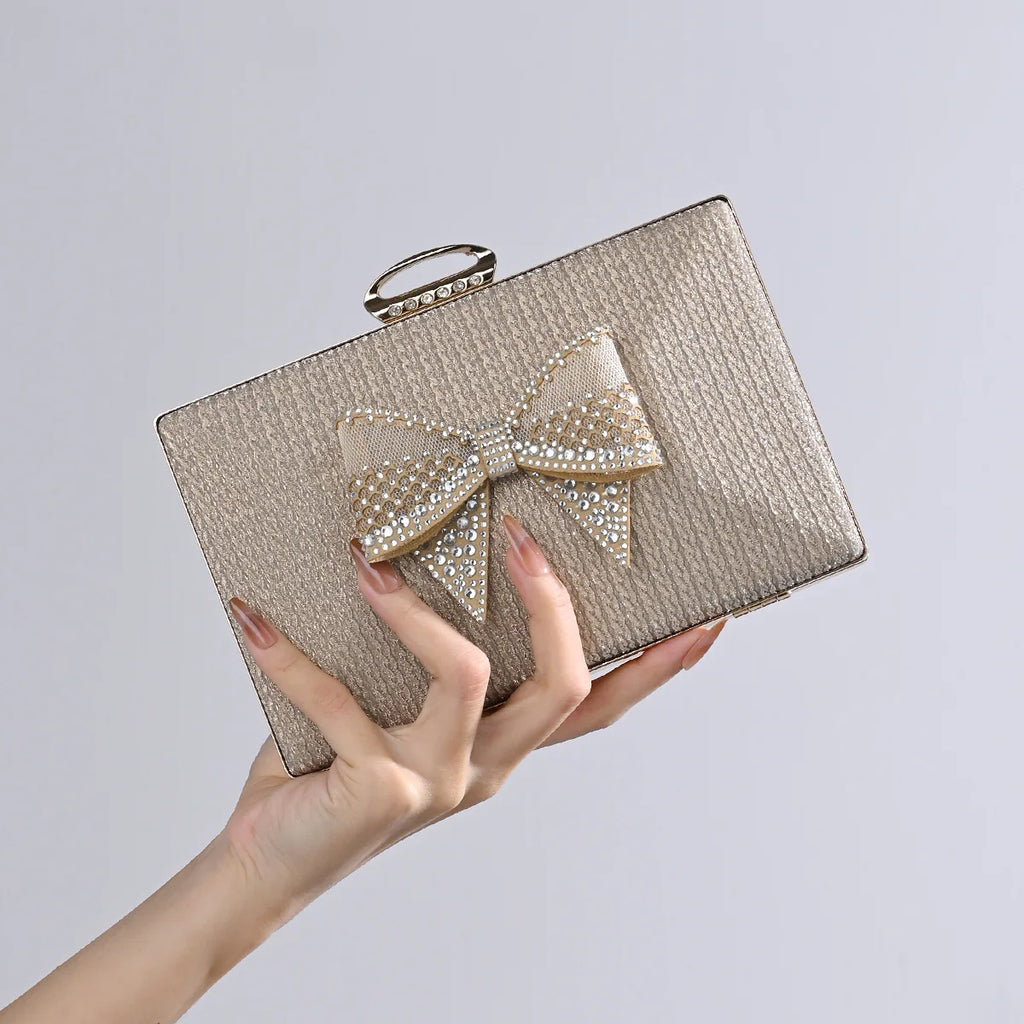 Pretty Bow Diamond Studded Retro Bag Women New Small Square Bags Korean Style Fashion Versatile Commuting Handbags Crossbody Bag