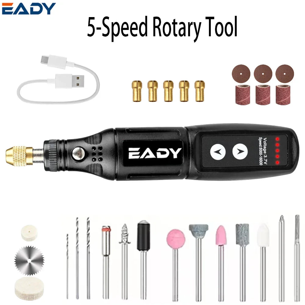 Cordless Rotary Tool, Electric Mini Grinder Pen, Mini Drill, USB Charging, Sanding, Polishing, Drilling Attachments, for DIY