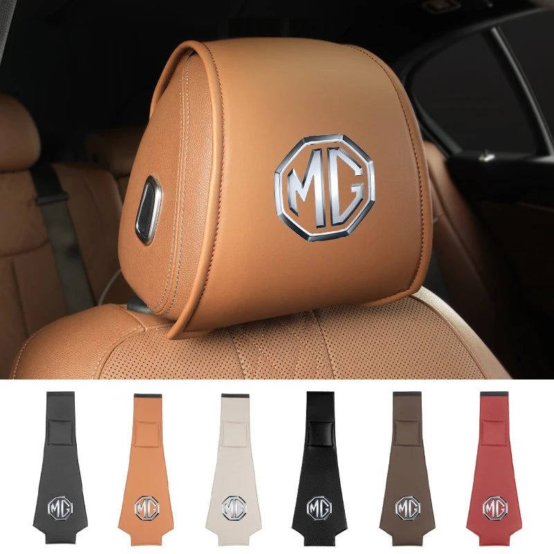 Car Headrest Storage Cover Leather Neck Pillowcase For Morris Garages MG 6 3 5 7 TF ZR ZS HS GS GT Hector RX5 RX8 350 550 Gundam