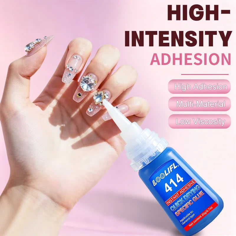 Strong Nail Art Adhesive Glue for Press on Nails False Tips Rhinestone Pearl Metal Chain Decoration, Quick Dry DIY Manicure Glue