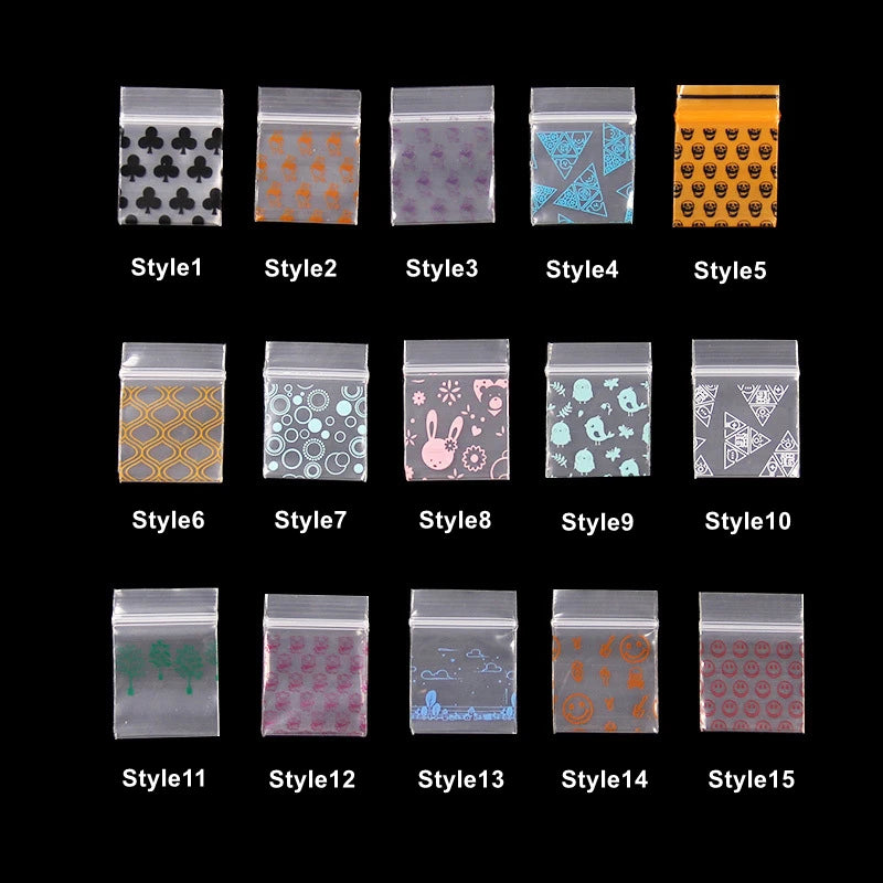 StoBag 100pcs Cartoon Transparent Mini Zipper Plastic Bags Small Sealing Jewelry Packaging Pouch Storage Waterproof Reusable