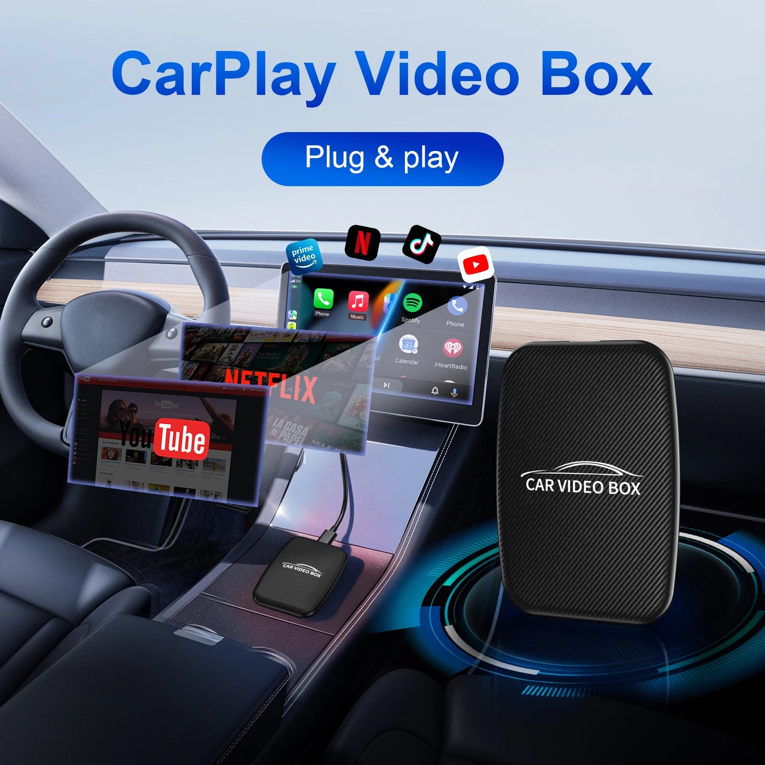 WOOBOOBOX Wireless CarPlay Box 3in1 System Android Ai Video Box Car Ai Box Supports Netflix YouTube Streaming