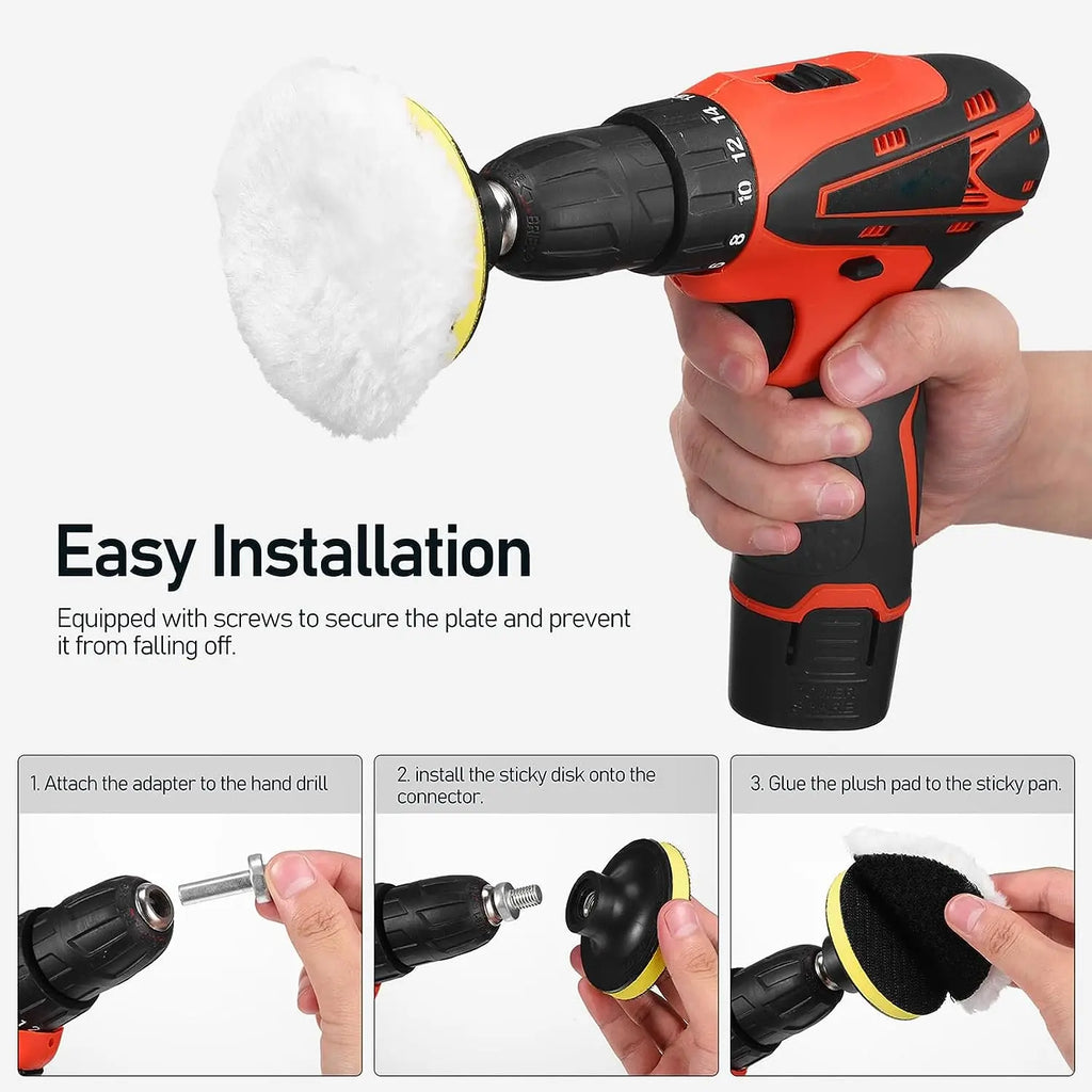 3 Inch Car Foam Drill Polishing Pad Kit 12 Pcs Sponge Pads Wool Buffing Polishing Pad for Car Polishing Waxing Cleaning