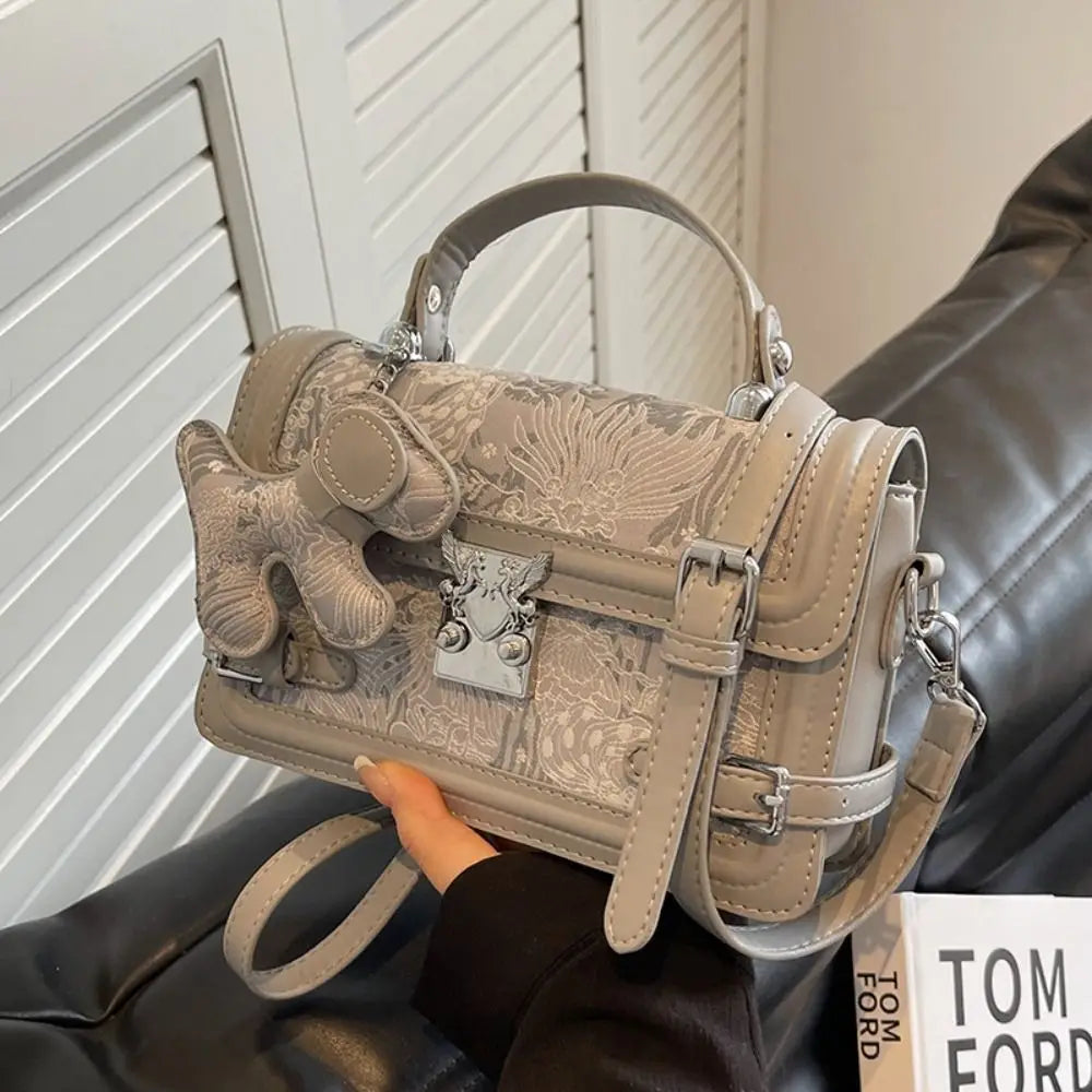 Elegant Embossed Shoulder Bag Exquisite Metal Buckle Crossbody Bag Square Messenger Bag