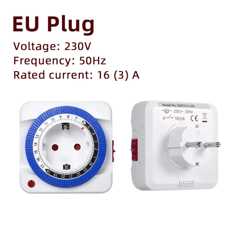 EU/US 24 Hours Timer Switch Timer Plug in Mechanical Grounded Programmable Smart Countdown Loop Switch Socket Auto Power off