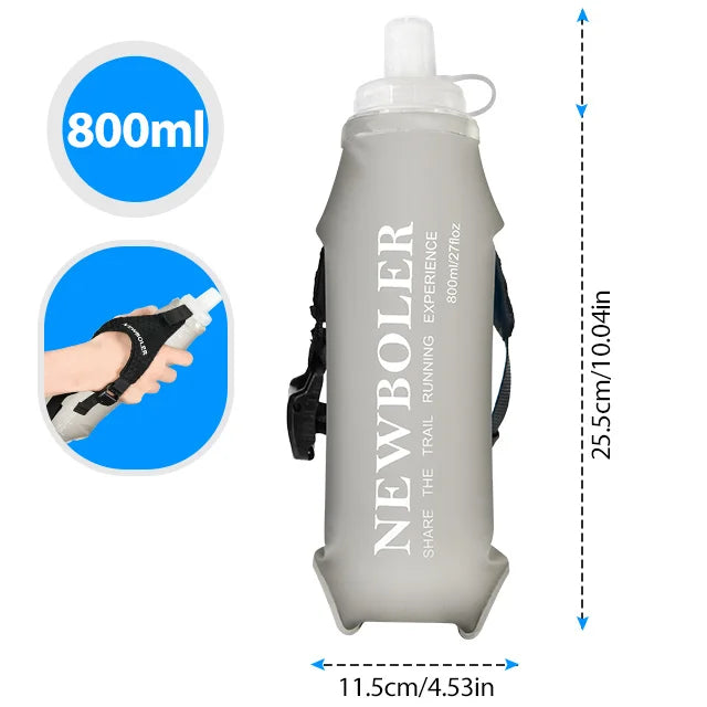 NEWBOLER 800/1000ml TPU Soft Water Bottle Ultra Lightweight Foldable Wristband Fixed Anti Slip Outdoor Running Soft Water Bottle