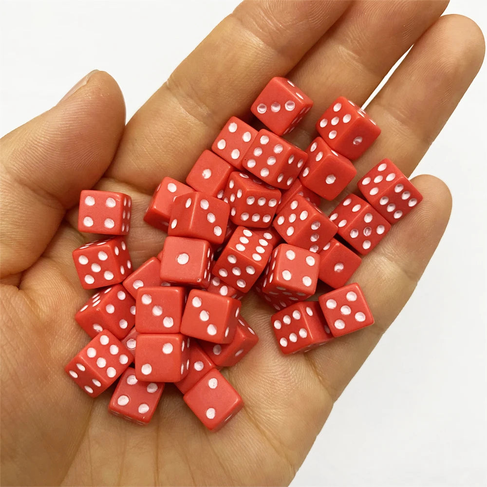 50Pcs/lot 8*8*8mm 6colors Plastic White Gaming Dice Standard Six Sided Cube For Decider Birthday Parties Board Game