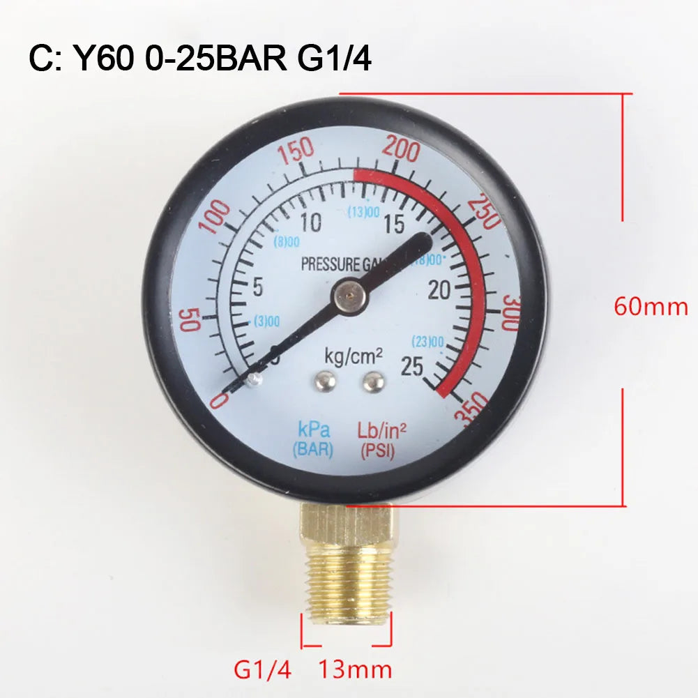 Pressure Gauge Y60 0-1.6Mpa 0-230PSI Pool Filter Water Pressure Gauge Meter For Air Compressor Air Pump Parts Pressure Gauge