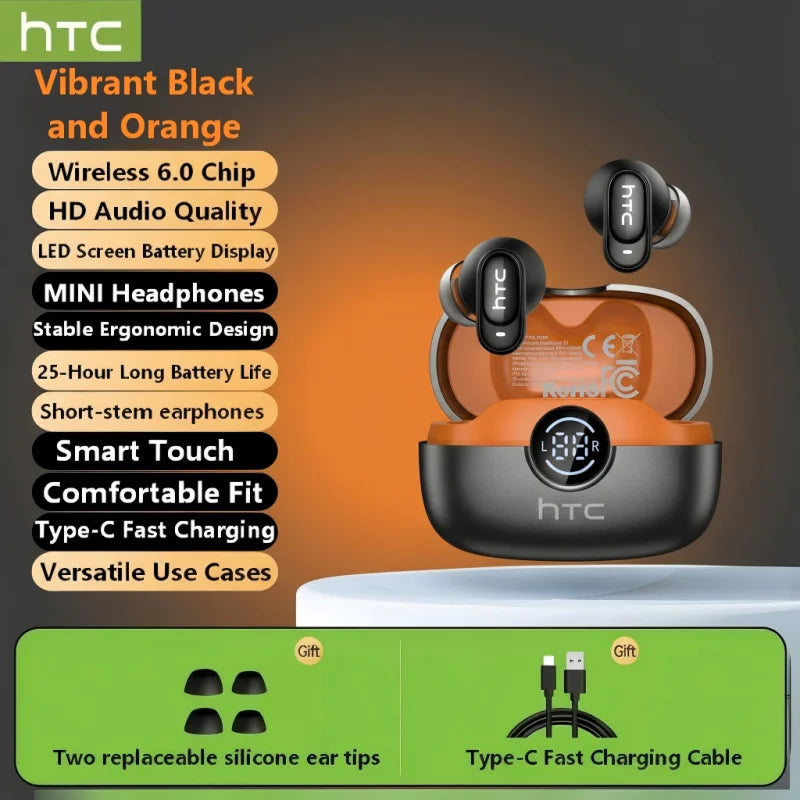 HTC NE79 Bluetooth Earphones Sports Gaming Long Battery Comfort Wireless Headphones Premium Sound Quality Soft In-ear Earbuds