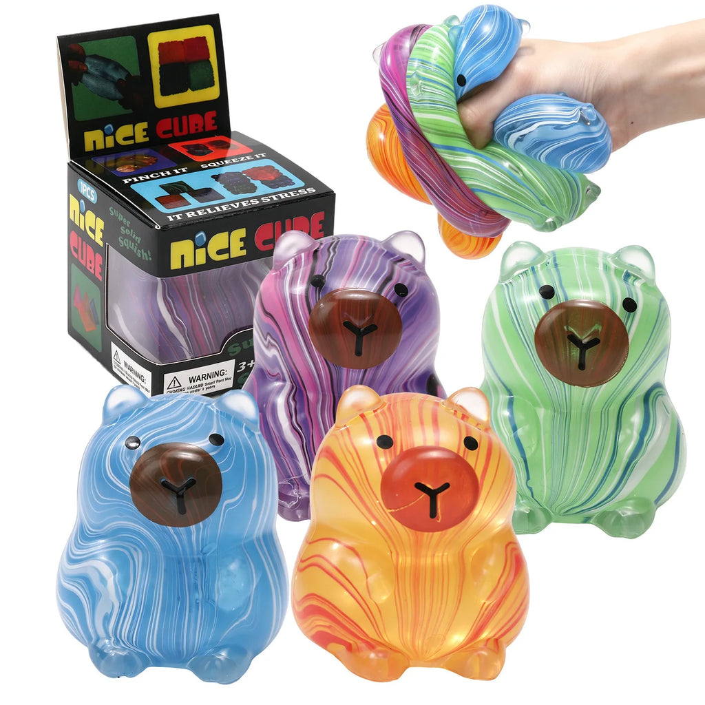 12pcs/Box TPR Maltose-Filled Swirl Capybara Squishy Toy Set, 4 Assorted Colors Slow Rising Stress Relief Fidget Blind Box