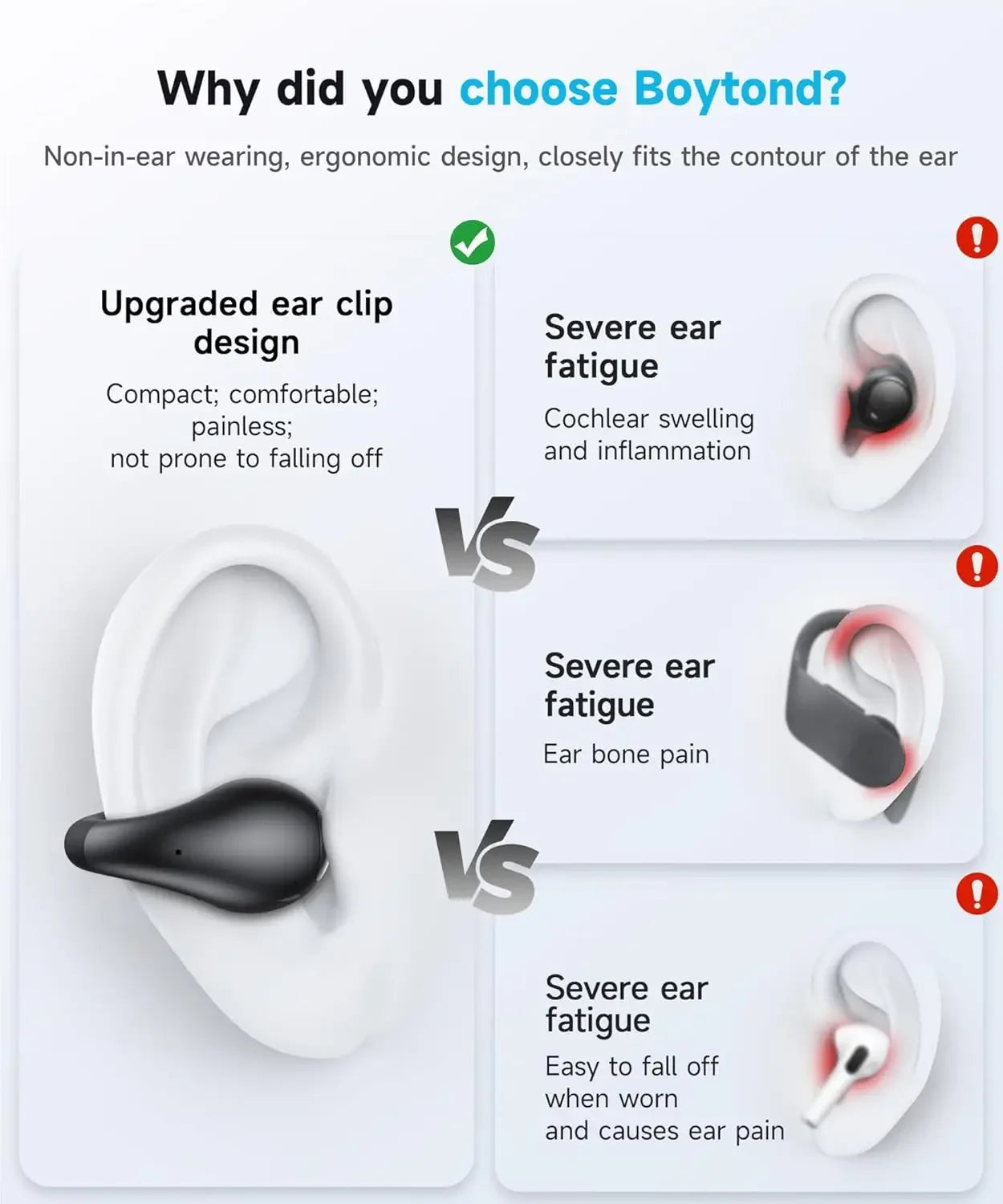 Bluetooth earphones are painless to wear without entering the ear, with intelligent digital display, large capacity, and long-la