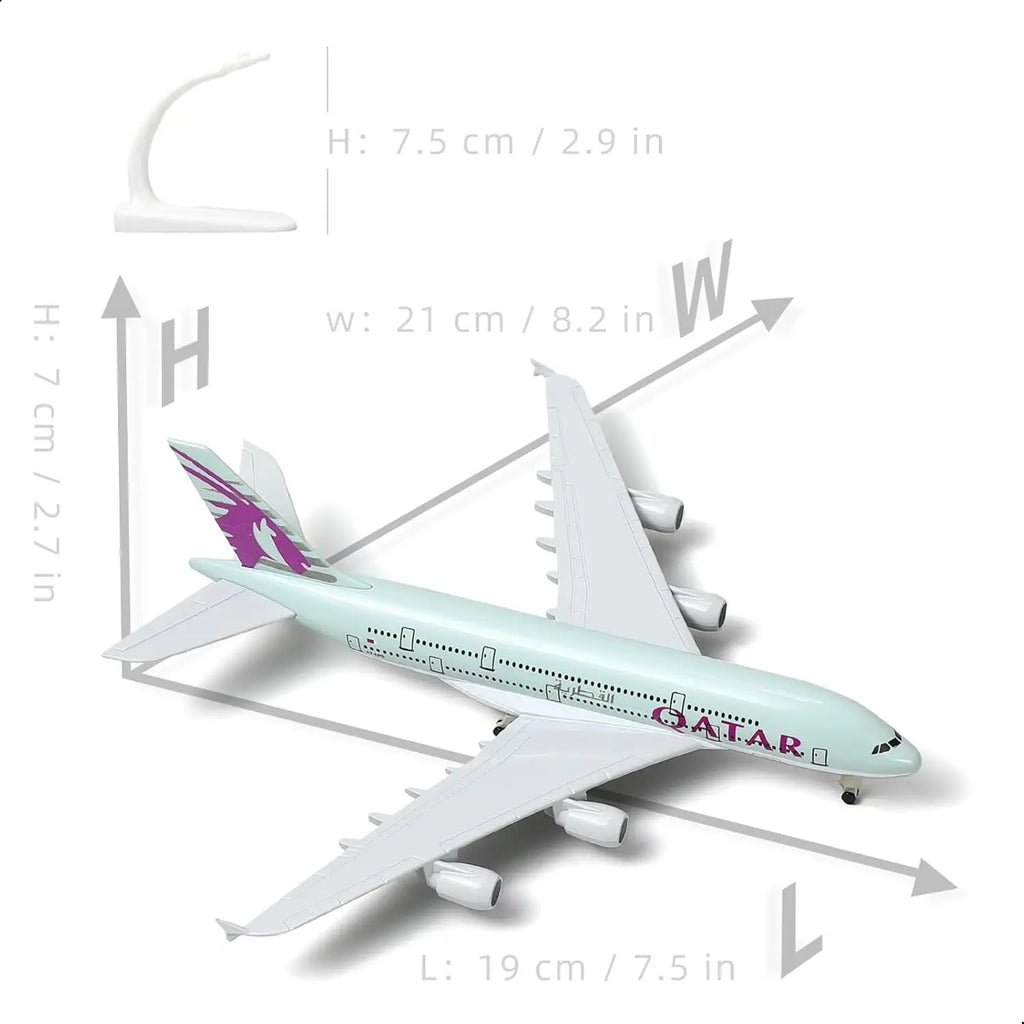 1/300 Scale 20cm Die-cast Metal Toy Plane Model Kit Qatar A380 Sky Jumbo Model Plane with Stand for Collections and Displays