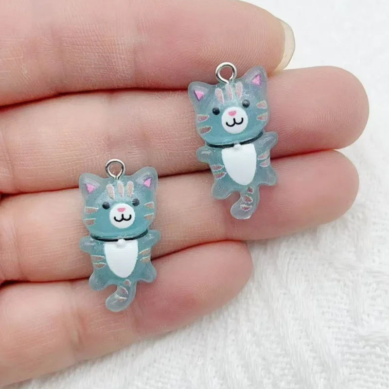 12pcs Cute Mini Cat Resin Pendant DIY Handmade Earrings Necklace Keychain Accessories