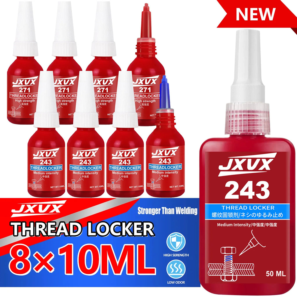 Threadlocker 243 blue 271 red Threadlocking adhesive compound Anaerobic adhesive Sealant Medium-to-high strength, oil-resistant, high-temperaturechoice for industrial machinery metal fasteners.