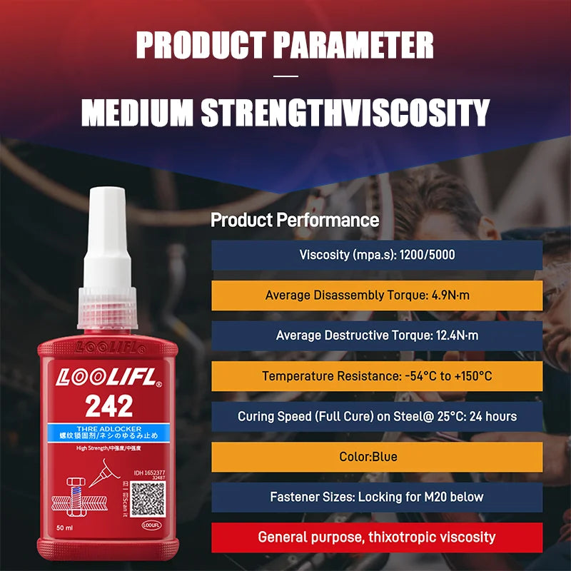 Thread Lock Blue Medium Strength, Blue Threadlocker Against Losening and Leakage, 242 Anaerobic Screw Adhesive Fastening Screws
