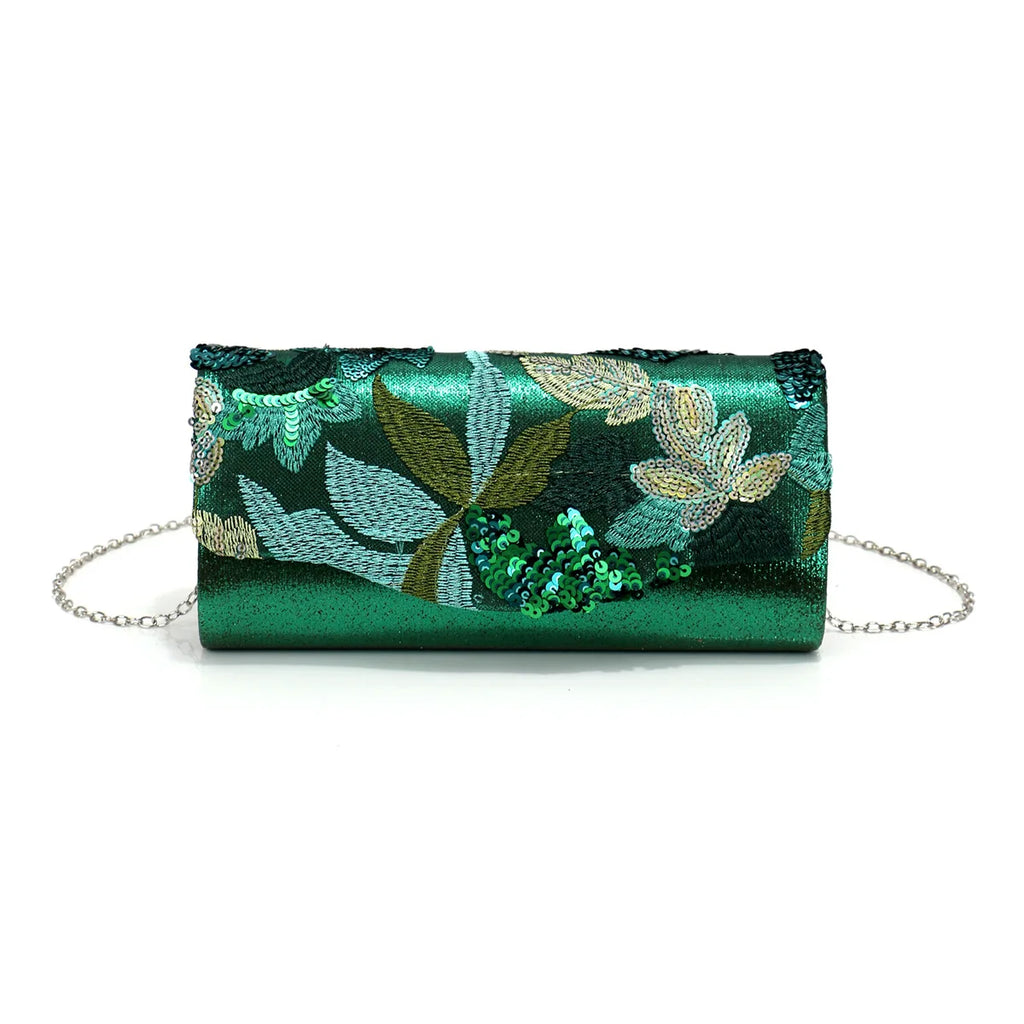 Spring and summer new dark green flower dinner bag light luxury envelope bag women's elegant fashion dress clutch bag
