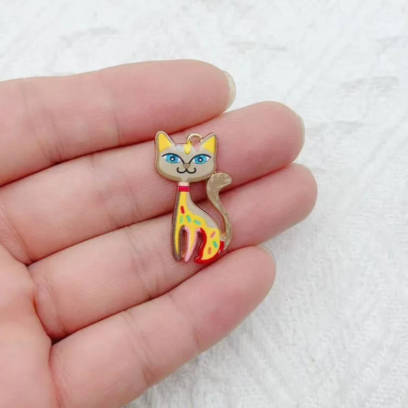 12pcs Color Printed Cat Pendant DIY Jewelry Making Fashion Earrings, Necklaces, Bracelets, Pendant Accessories