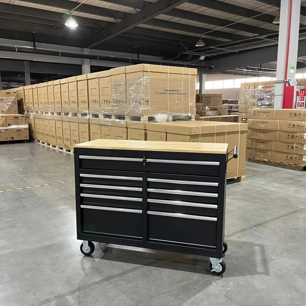Industrial Rolling Tool Chest  Tool Trolley Heavy Duty Black Rolling Tool Cabinet with 9 Drawers and Casters