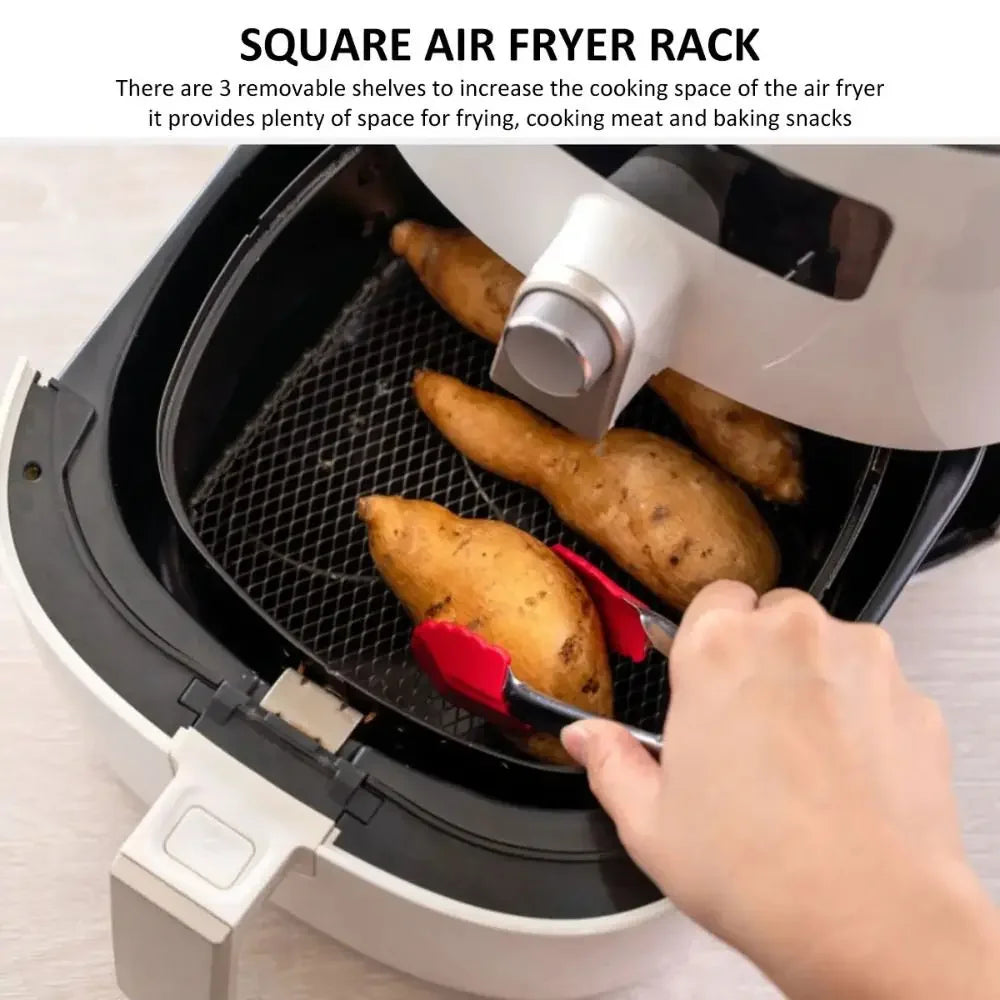 New Durable Stackable Air Fryer Rack Non-Stick Stainless Steel Airfryer Tray Grill Basket Kitchen Gadgets