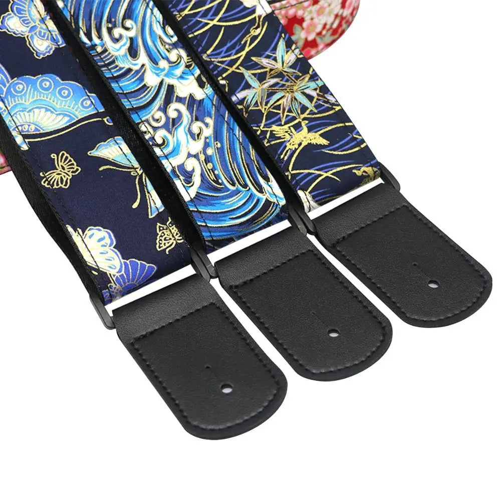 Vintage Guitar Strap Embroidered Print Red Crowned Crane Electric Guitar Belts Waves Ethnic Style Guitar Shoulder Belt Ukulele
