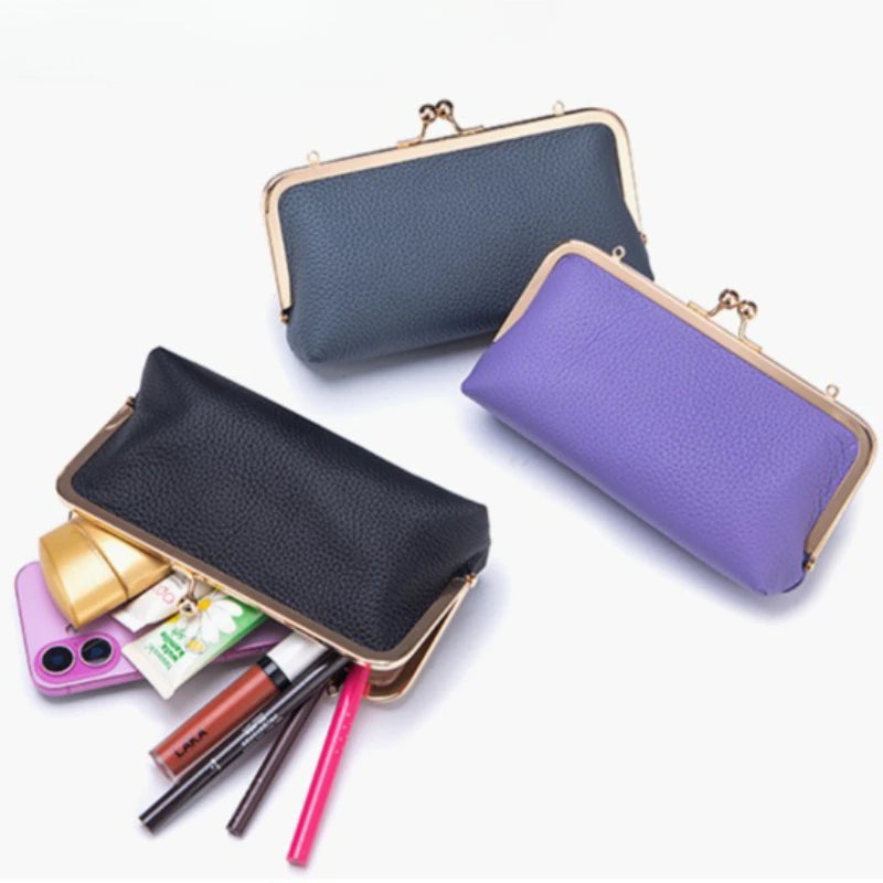 Vintage Frame Kiss Lock Leather Clutch Purse, Women's Detachable Chain Crossbody Bag for Party Dating & Night Out Occasions