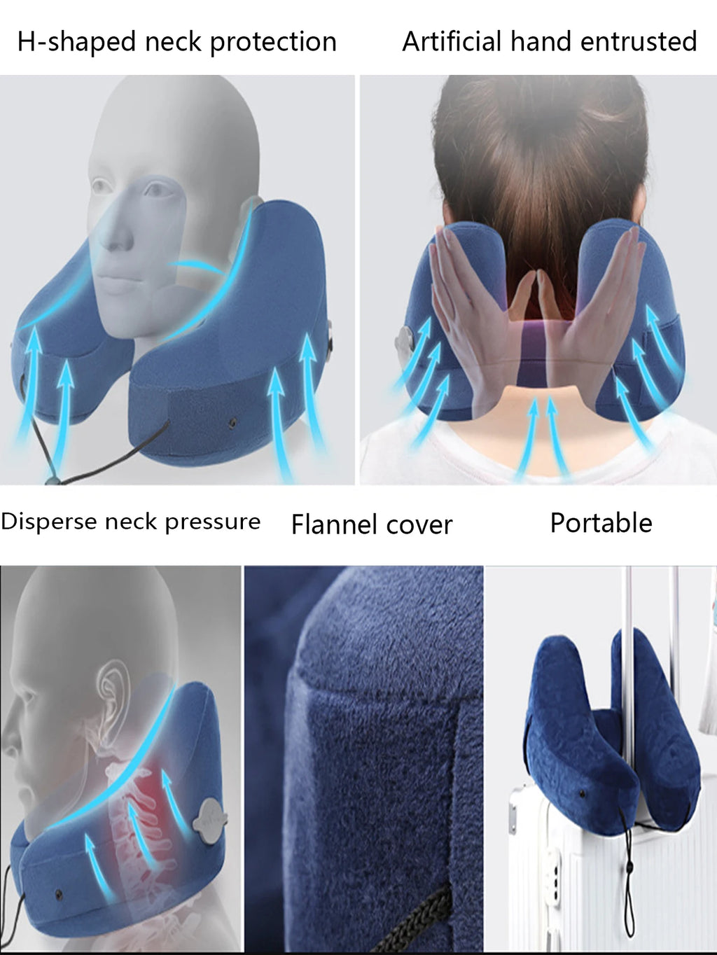 1PC Neck Pillow Travel Inflatable U-shaped Pillow H Hooded Aviation Neck Pillow with a Blackout Windproof Cap Portable