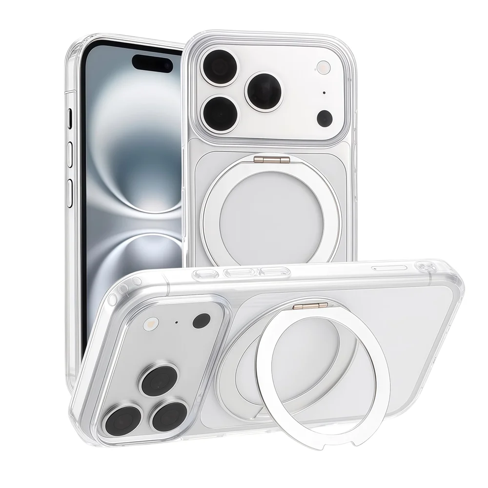 For Magsafe Magnet Ring Rotating Fold Magnetic Stand Phone Case For iPhone 17 Pro Max Air 17Pro Solid Color Matte Armor Cover