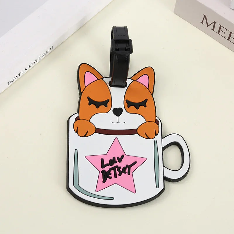 Travel Accessories Luggage Tag Creative Corgi &Cat Suitcase Fashion Style Portable Travel Hanging Tags and Anti Loss Signs