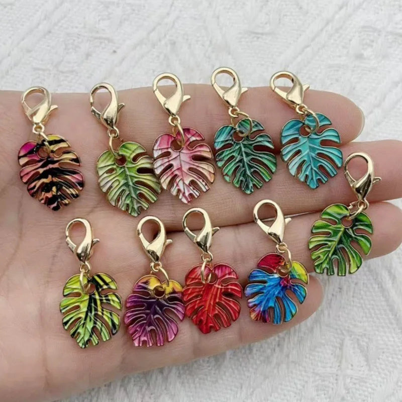 10pcs Alloy Drip Oil Colored Leaf Keychain Bohemian Beach Leaf Pendant Pendant