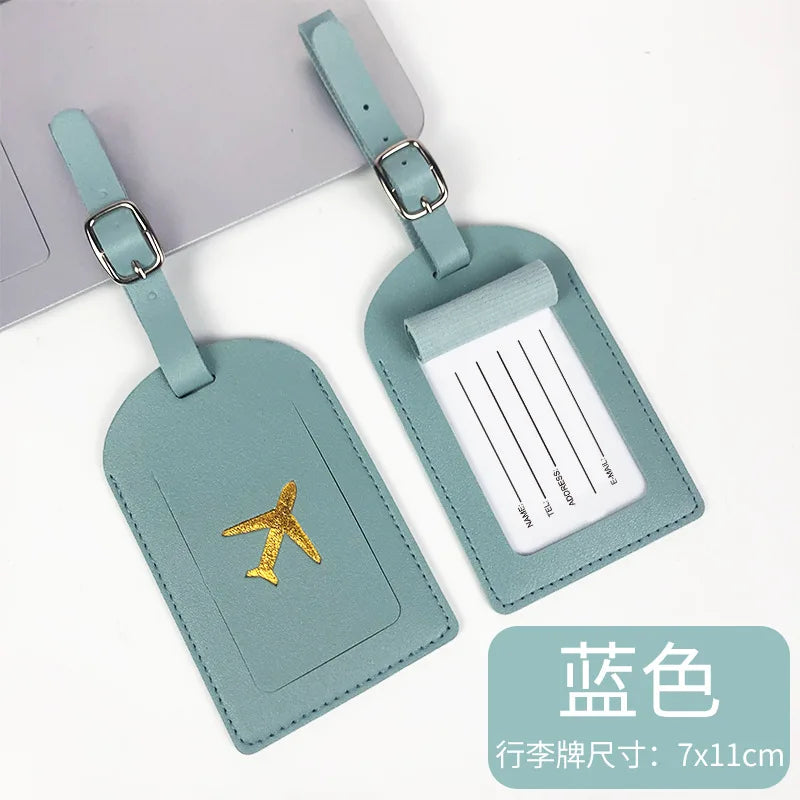 PU Leather Business Luggage Tag Suitcase Address Label Luggage Boarding Case Label Name ID Address Clip Travel Accessories
