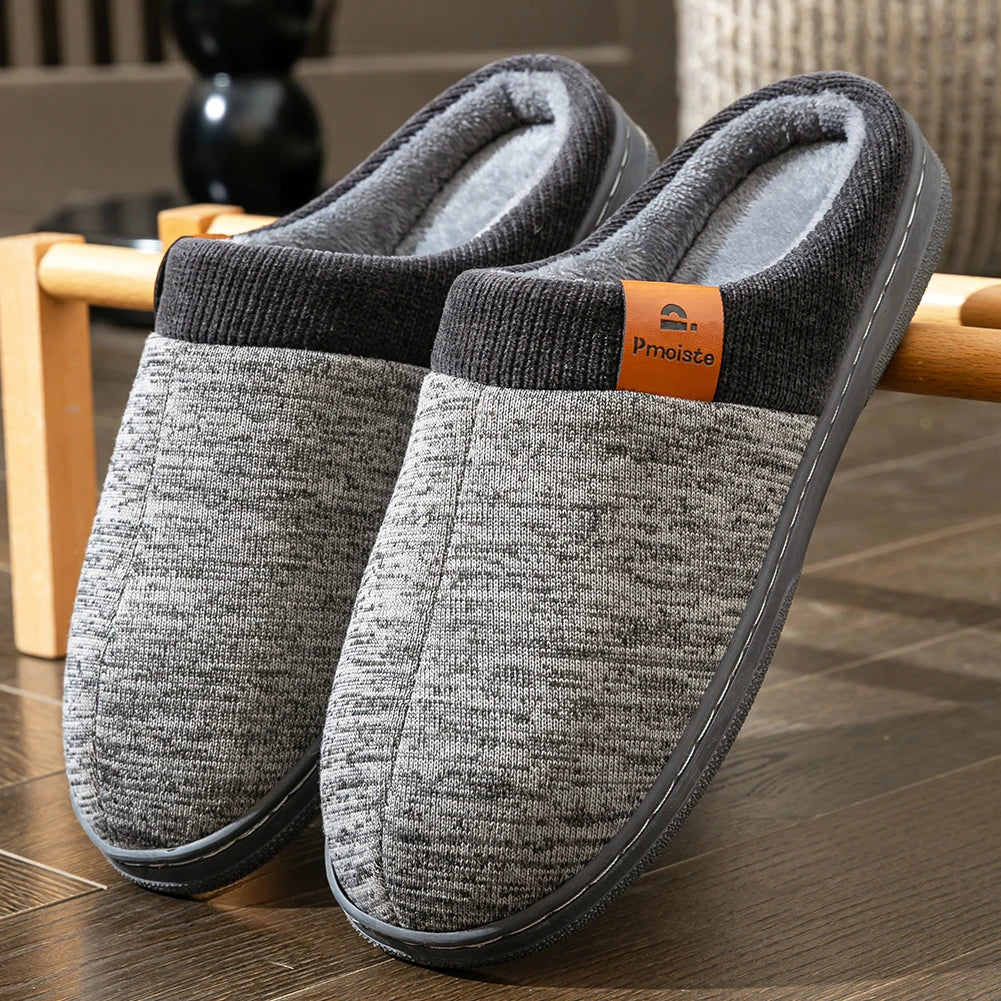 Winter Slippers for Men TPR Non Slip Memory Foam Warm Soft Durable Casual Cushion Patchwork Indoor Shoes