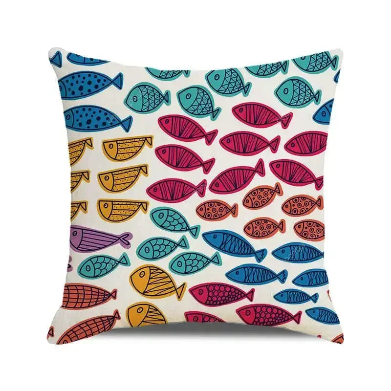 Ocean breeze and small fish pattern Double-sided Printed pillow cover Short plush Suitable living room sofas throw cushion cover