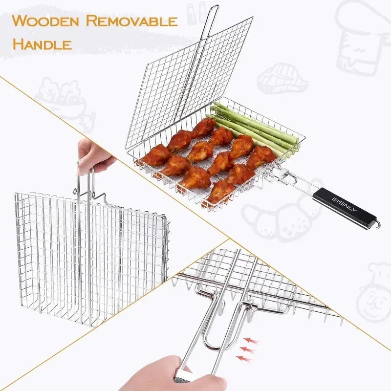 Portable Metal iron Folding Grill Basket BBQ Grill Basket With Handle for Fish Vegetables Shrimp Cook Accessories Outdoor