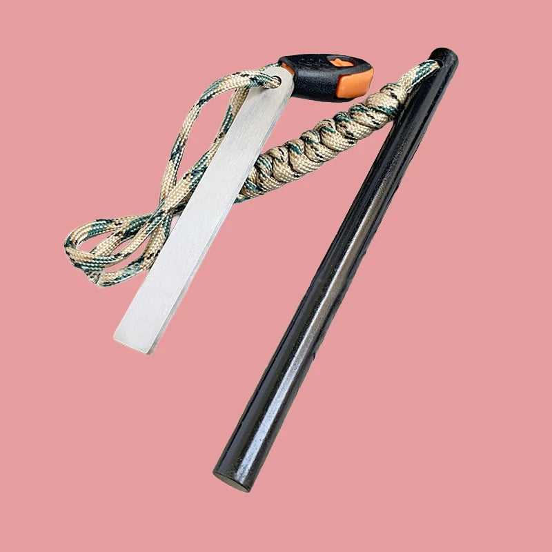 Rainproof Flint Magnesium Rod 10*150mm White Steel Scraper Whistle Camping Gnition Flint Rod EDC Survival Fire Starting Tool