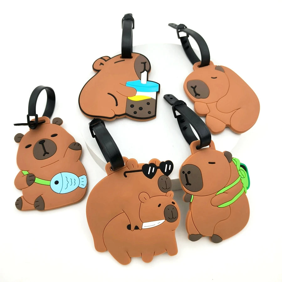 1//2/3PCS Cute Animal Kapibala PVC Soft Rubber Luggage Tag Hanger Identification Tag Bag Hanger Luggage Hanger Anti Loss Strap