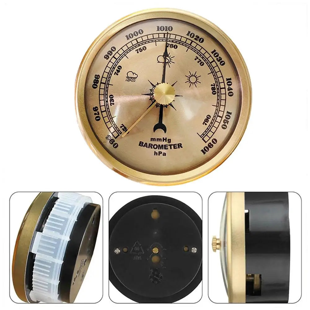 Metal Barometer Gold Frame Wall Hanging Wireless Alarm Clock Barometer Thermometer Hygrometer For Indoor Outdoor K2S0