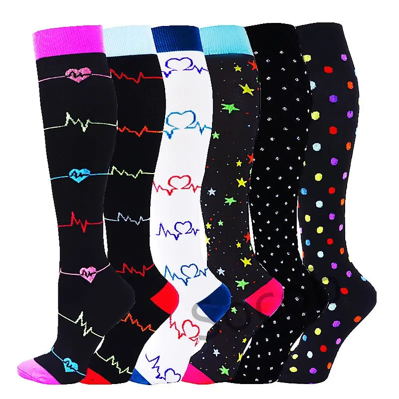 6/7 Pairs Compression Socks Varicose Diabetes Sock Running Cycling Hiking Touring Bicycle Marathon Outdoor Rugby Edema Long Tube