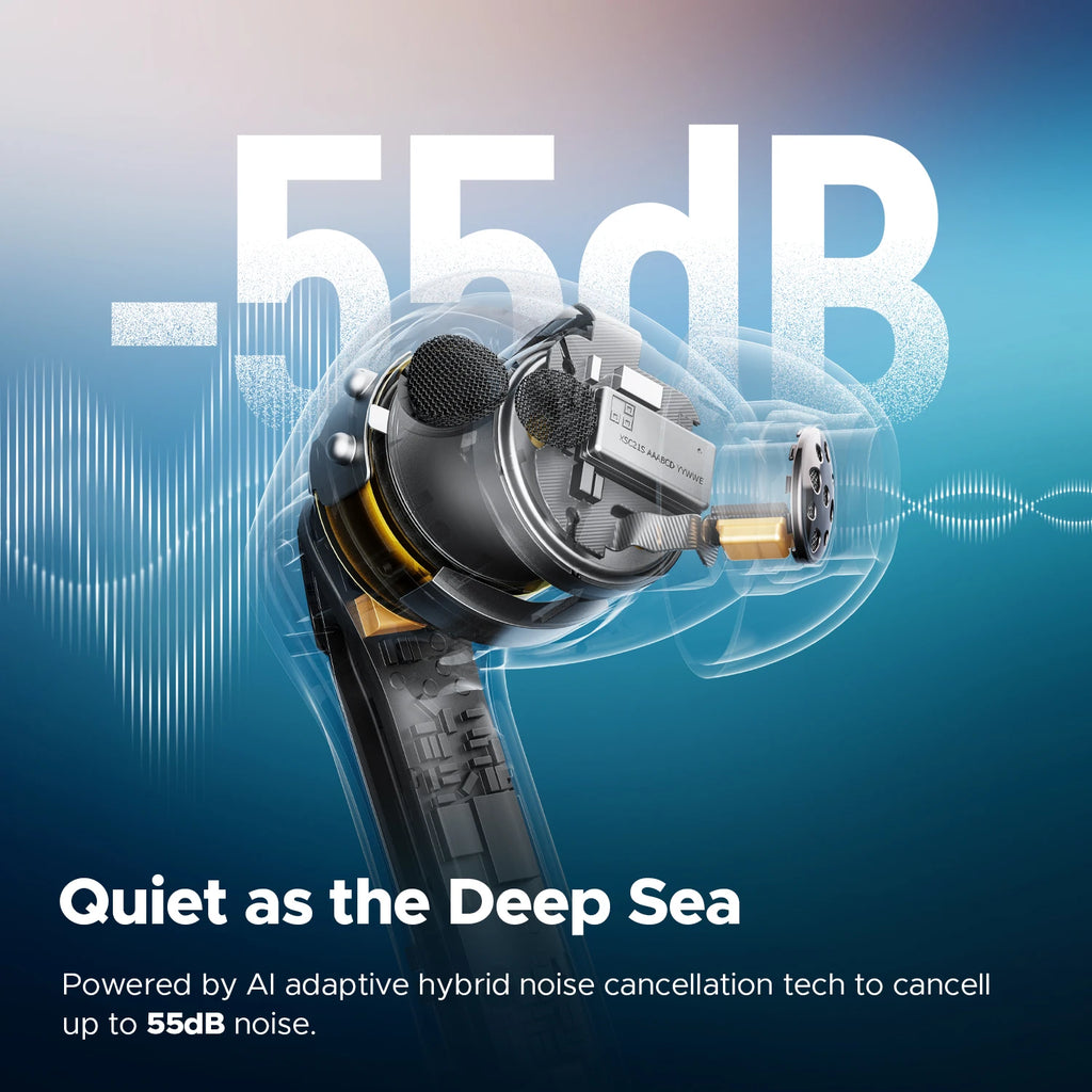 SOUNDPEATS Air5 Pro Wireless Earphones 55 dB Adaptive Hybrid ANC Bluetooth 5.4 Earbuds, Hi-Res LDAC AptX Lossless,6 Mics AI ENC