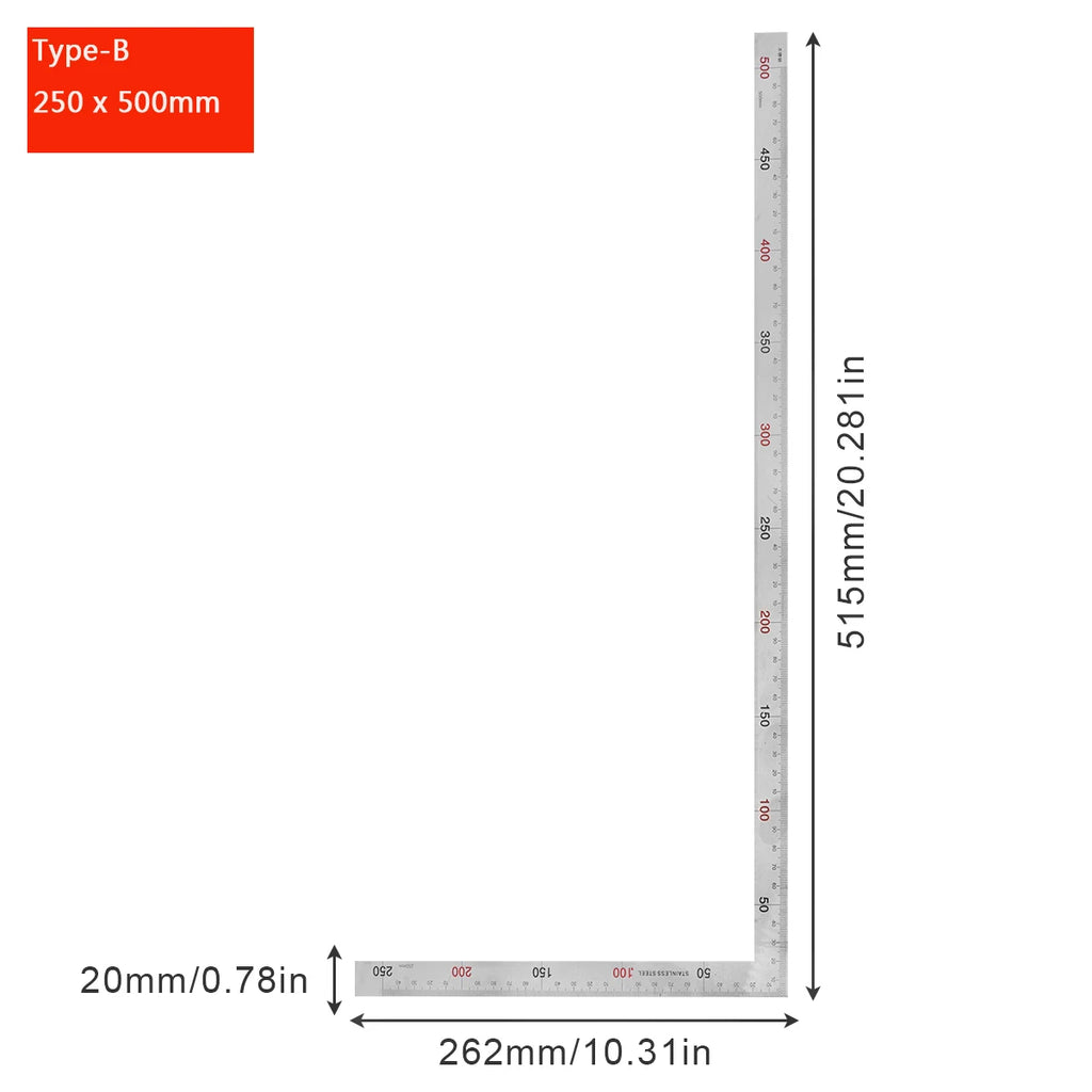 200/250/300mm Aluminum Square Ruler Right Angle 90 Degree Turning Rule Woodworking Measuring Tool Angle Square Carpenter Ruler